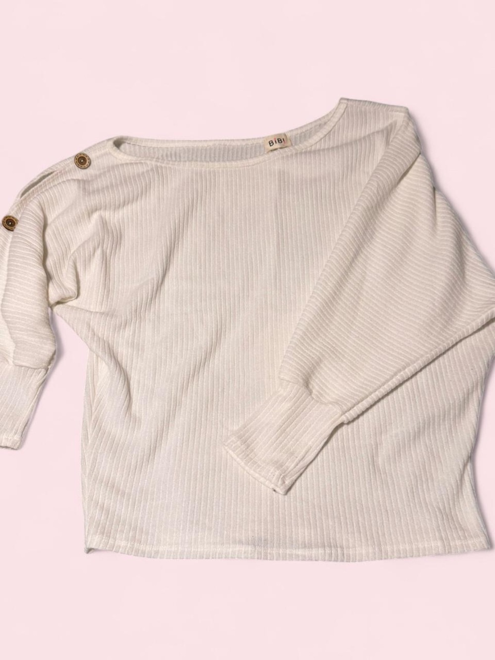 BiBi Ivory Ribbed Knit Top with Star Logo Tag